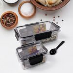 Plastic Kitchen Storage Container Big 800 ML & Small 250 ML Air Seal Lock Lid & Spoon - Image 7