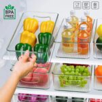 Plastic Refrigerator Organizer Bins, 1 Stackable Fridge Organizers with Handle, Clear Organizing Food Fruit Vegetables Pantry Storage Bins for Freezer kitchen Cabinet Organization and Storage (1 Pc Mix Color) - Image 9