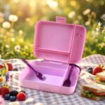 Smart Leak Proof Lunch Box with 3 Compartments and Spoon Set (1 Set) - Image 4