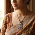 Oxidised Silver Finish Traditional Pendant Necklace – Mix Design (1 Pc) - Image 3