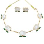 Elegant White Lotus Design Necklace with Stud Earrings Set (1 Set) - Image 5