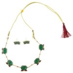 Traditional Green Lotus Design Necklace with Stud Earrings Set(1 Set) - Image 5