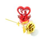 Heart Love Decorative Showpiece with Golden Rose Flower Gift Set (2 Pc) - Image 5