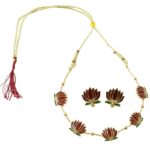 Traditional Lotus Design Necklace with Stud Earrings Set (1 Set) - Image 5