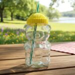 Cute Glass Bear Shape Kids Drinking Cup Bottle with Straw (1 Pc, 350 ML) - Image 8