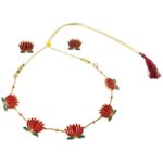 Traditional Red Lotus Design Necklace with Stud Earrings Set( 1 Set) - Image 5