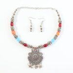 Oxidised Silver Traditional Beaded Necklace Set - Image 5