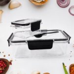 Plastic Kitchen Storage Container Big 800 ML & Small 250 ML Air Seal Lock Lid & Spoon - Image 3