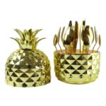Stainless Steel Golden Cutlery Set with Pineapple Storage Stand (24 Pc Set) - Image 4