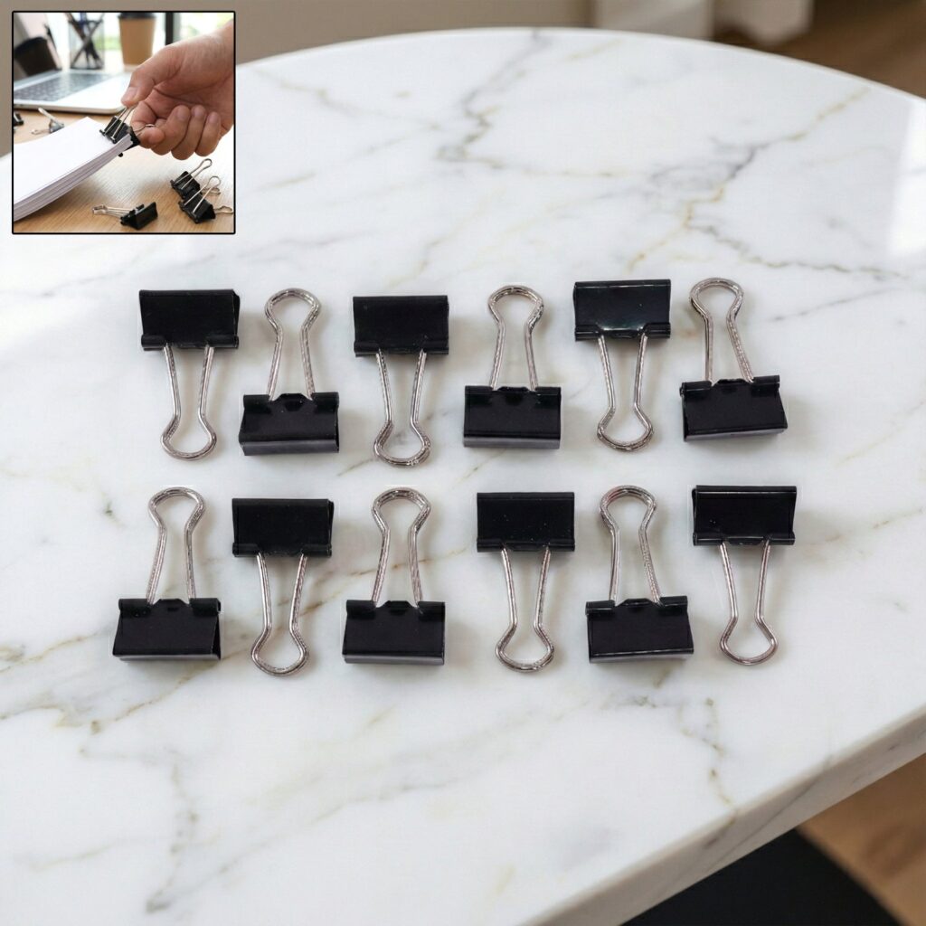 Black Metal Binder Clips 19 MM 12 Pieces Set