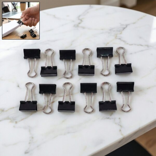 Black Metal Binder Clips 19 MM 12 Pieces Set