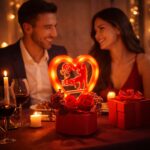 Heart Love Decorative Showpiece with Golden Rose Flower Gift Set (2 Pc) - Image 3