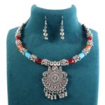 Oxidised Silver Traditional Beaded Necklace Set - Image 6