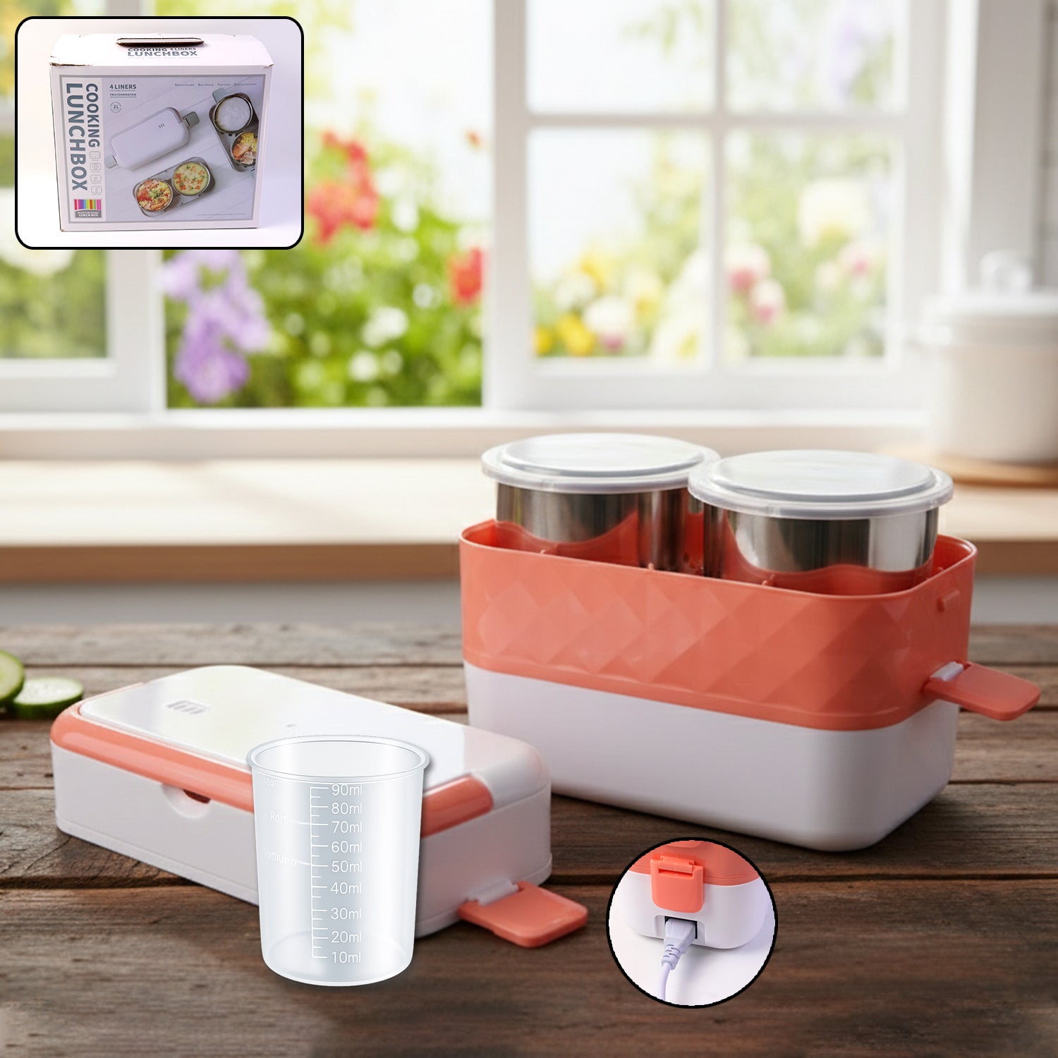 Electric heated lunch box with stainless steel containers