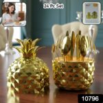 Stainless Steel Golden Cutlery Set with Pineapple Storage Stand (24 Pc Set) - Image 2