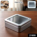 Square Metal Storage Tin Box with Transparent Window Lid (1 Pc, 9.5 x 9.5 Cm) - Image 2