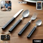 Premium Stainless Steel Kitchen Plastic Handle Cutlery Set With Tray (24 Pc Set) - Image 2