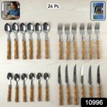 Stainless Steel Cutlery Set with Wooden Finish Handle (24 Pc Set) - Image 2