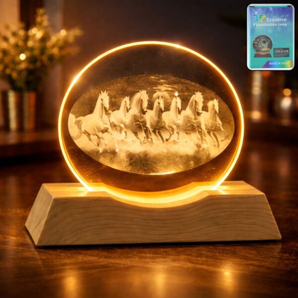 3D Crystal LED Table Lamp with Running Horses