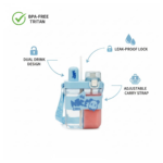 2in1 Dual Compartment Water Bottle with Straw & Adjustable Shoulder Straps (1 Pc/Multi color) - Image 5