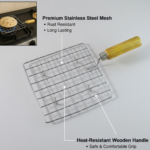 Kitchen Square Stainless Steel Roaster Jali, Barbecue Grill with Wooden Handle - Image 6