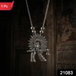 Oxidised Silver Finish Krishna Flute Pendant Necklace (1 Pc) - Image 2