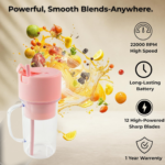 Portable Crusher Juicer With Handle & Straw, USB Rechargeable Multi Blades (420 ML) - Image 2