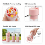 Portable Crusher Juicer With Handle & Straw, USB Rechargeable Multi Blades (420 ML) - Image 4