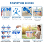 Plastic Round Cloth Drying Stand Hanger with 18 Clips (Multicolour) - Image 3