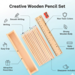 Colorful Wooden Pencil Set with Pencil box, Ruler, Sharpener (12 Pcs Set) - Image 2
