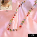Multicolour Crystal Beaded Necklace with Gold-Tone Links (1Pc) - Image 2