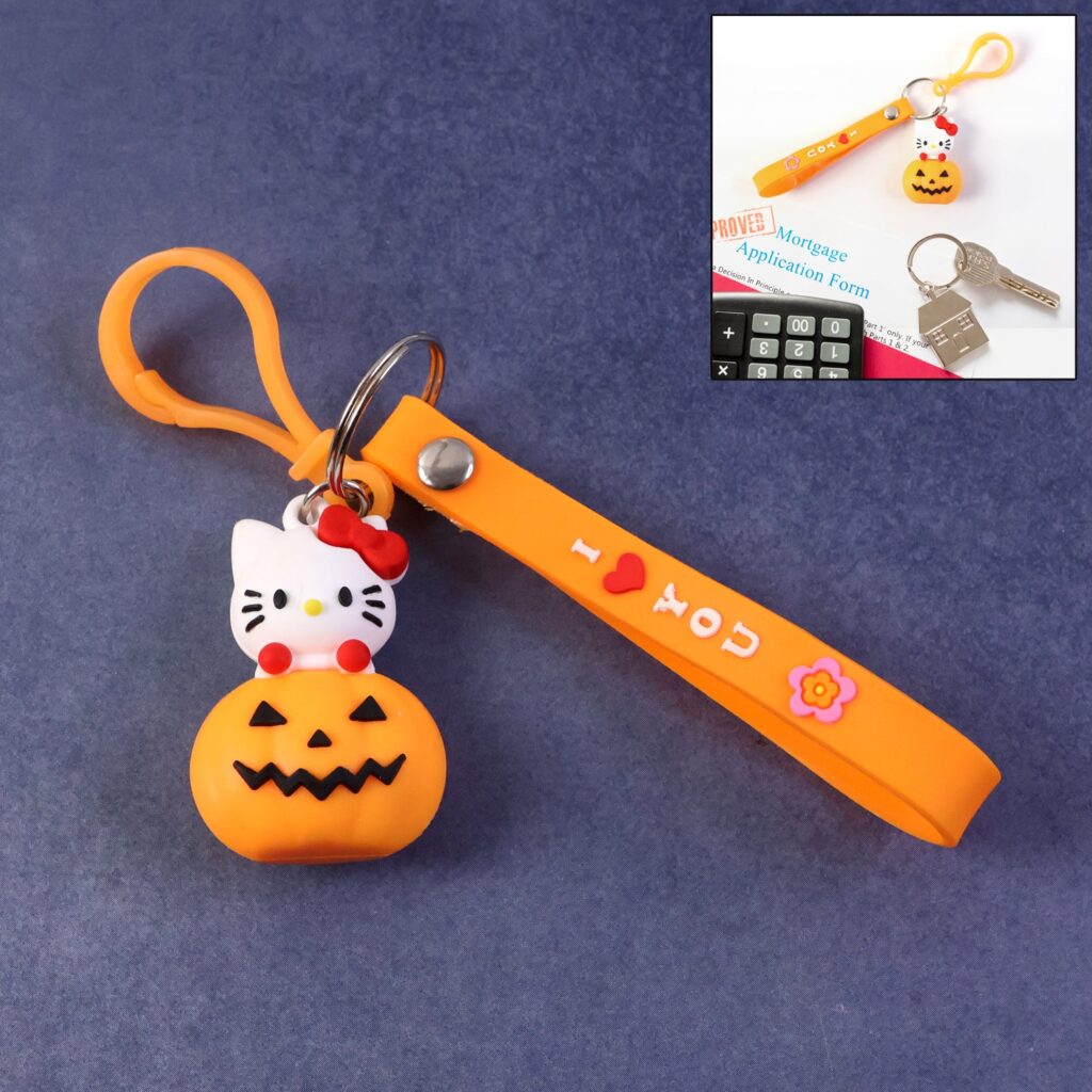 Cute Cartoon Cat and Pumpkin Silicone Keychain