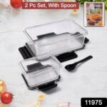 Plastic Kitchen Storage Container Big 800 ML & Small 250 ML Air Seal Lock Lid & Spoon - Image 2