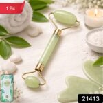 Premium Dual Head Jade Stone Face Roller & Gua Sha Massage Tool Set (1 Pc) - Image 2