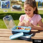 3 Compartment Snacky Lunch Box Set With 2 In 1 Spoon (1 Set) - Image 2