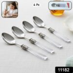 Premium Stainless Steel Dessert Spoon With Plastic Handle Set (4 Pc Set) - Image 2