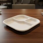 Vegnar Compostable Bagasse 3-Compartment Square Meal Plate - Image 7