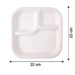 Vegnar Compostable Bagasse 3-Compartment Square Meal Plate - Image 6