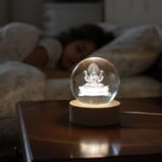 3D Crystal Lakshmi Ball LED Night Lamp with Wooden Base - Image 3