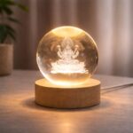 3D Crystal Lakshmi Ball LED Night Lamp with Wooden Base - Image 4
