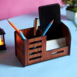 Premium Wooden Desk Organizer with Phone Stand, Pen Holder, Card Holder (1 Pc) - Image 3