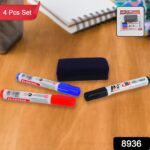 Whiteboard Marker Set (Blue, Black, Red) with Board Duster - Pack of 4 - Image 2