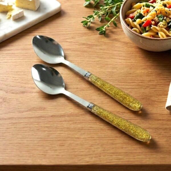 Premium stainless steel dining spoon set with glitter handles