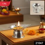 Stainless Steel Diamond Design Agarbatti & Diya Stand (1 Pc) - Image 2