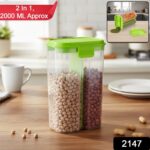 Plastic 2 Sections Air Tight Transparent Food Grain Cereal Storage Container (2 ltr) - Image 2