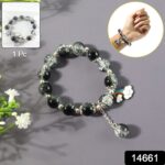 Elegant Black & Crystal Beaded Charm Bracelet - Image 2