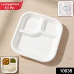 Vegnar Compostable Bagasse 3-Compartment Square Meal Plate - Image 2
