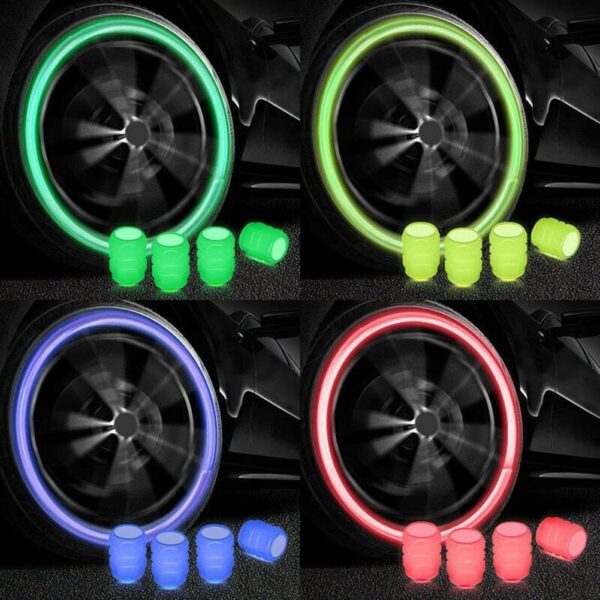 Set of 4 luminous tyre valve caps