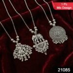 Oxidised Silver Finish Traditional Pendant Necklace – Mix Design (1 Pc) - Image 2