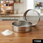 Stainless Steel Fine Mesh Atta Chalni Sieve Set (2 Pc Set) - Image 2